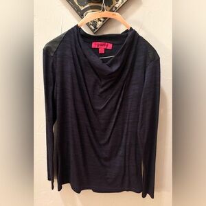 Belle Gray Small - Black and Navy Cowl Neck/Leather Top